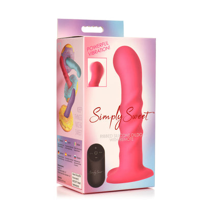 Simply Sweet 21X Vibrating Ribbed Silicone Dildo With Remote Pink | 653078944105 | Available at EroticWarehouse.com