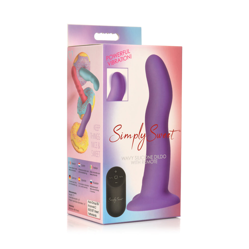 Simply Sweet 21X Vibrating Wavy Silicone Dildo With Remote Purple | 653078944112 | Available at EroticWarehouse.com