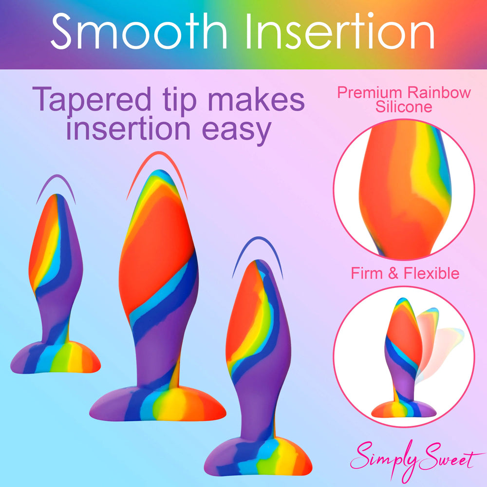 Simply Sweet Rainbow Silicone Butt Plug Set | 653078944204 | Available at EroticWarehouse.com