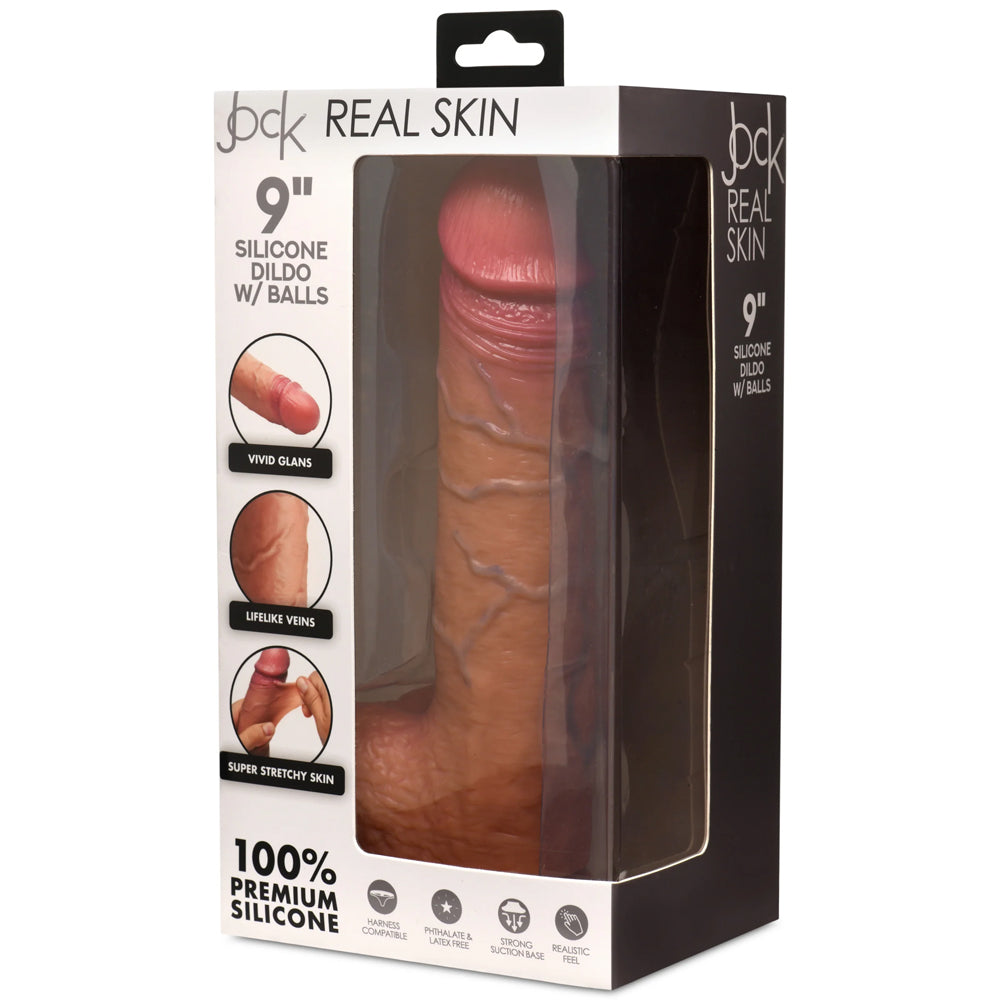 Jock Real Skin 9" Silicone Dildo W/ Balls Medium | 653078944792 | Available at EroticWarehouse.com