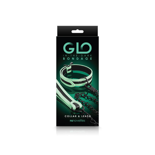 Glo Bondage Collar And Leash Green | 657447104015 | Available at EroticWarehouse.com