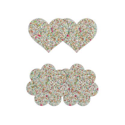 Pretty Pasties Heart & Flower Glow 2 Pair | 657447107764 | Available at EroticWarehouse.com