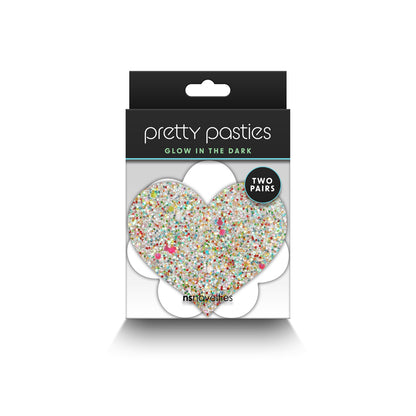 Pretty Pasties Heart & Flower Glow 2 Pair | 657447107764 | Available at EroticWarehouse.com