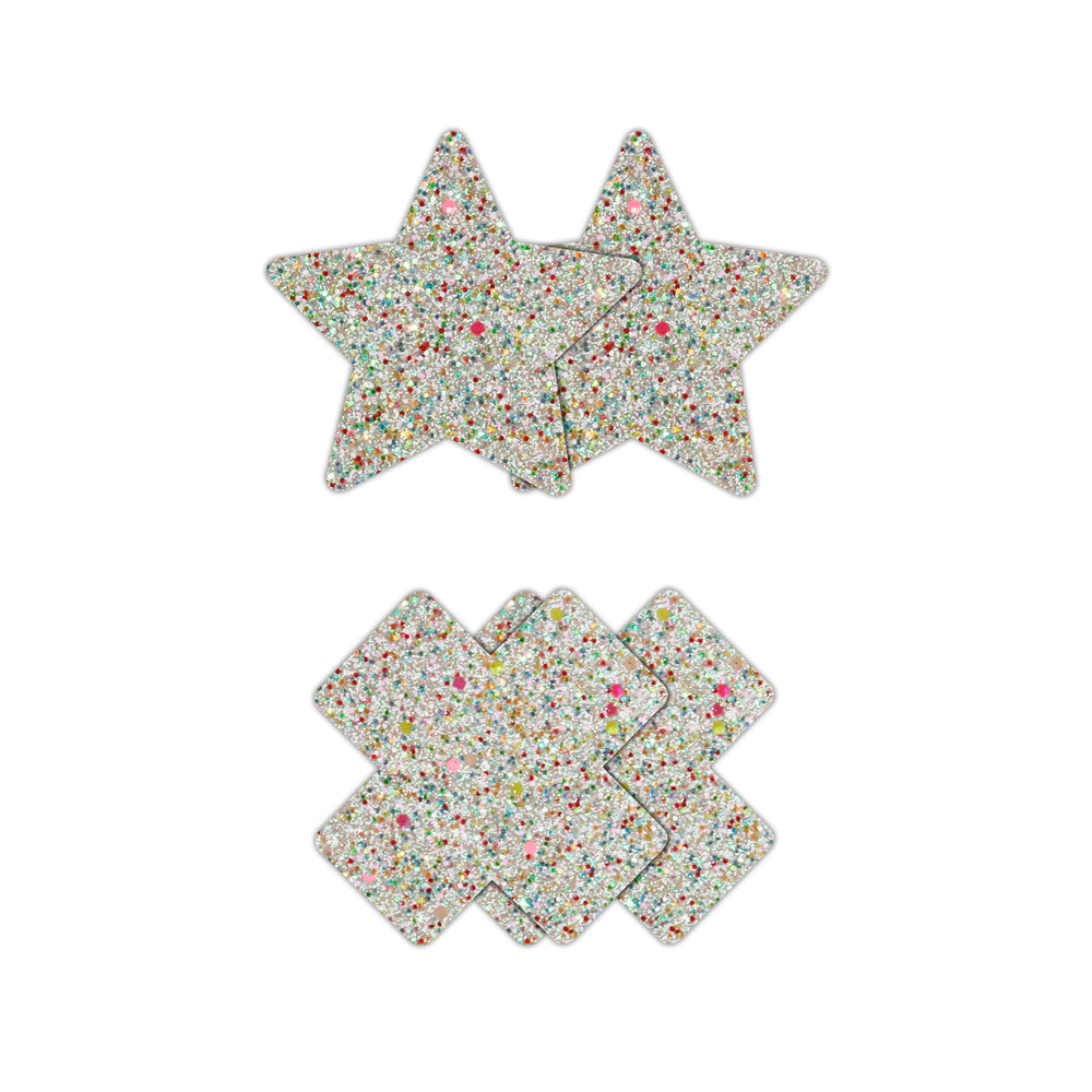 Pretty Pasties Star & Cross Glow 2 Pair | 657447107771 | Available at EroticWarehouse.com