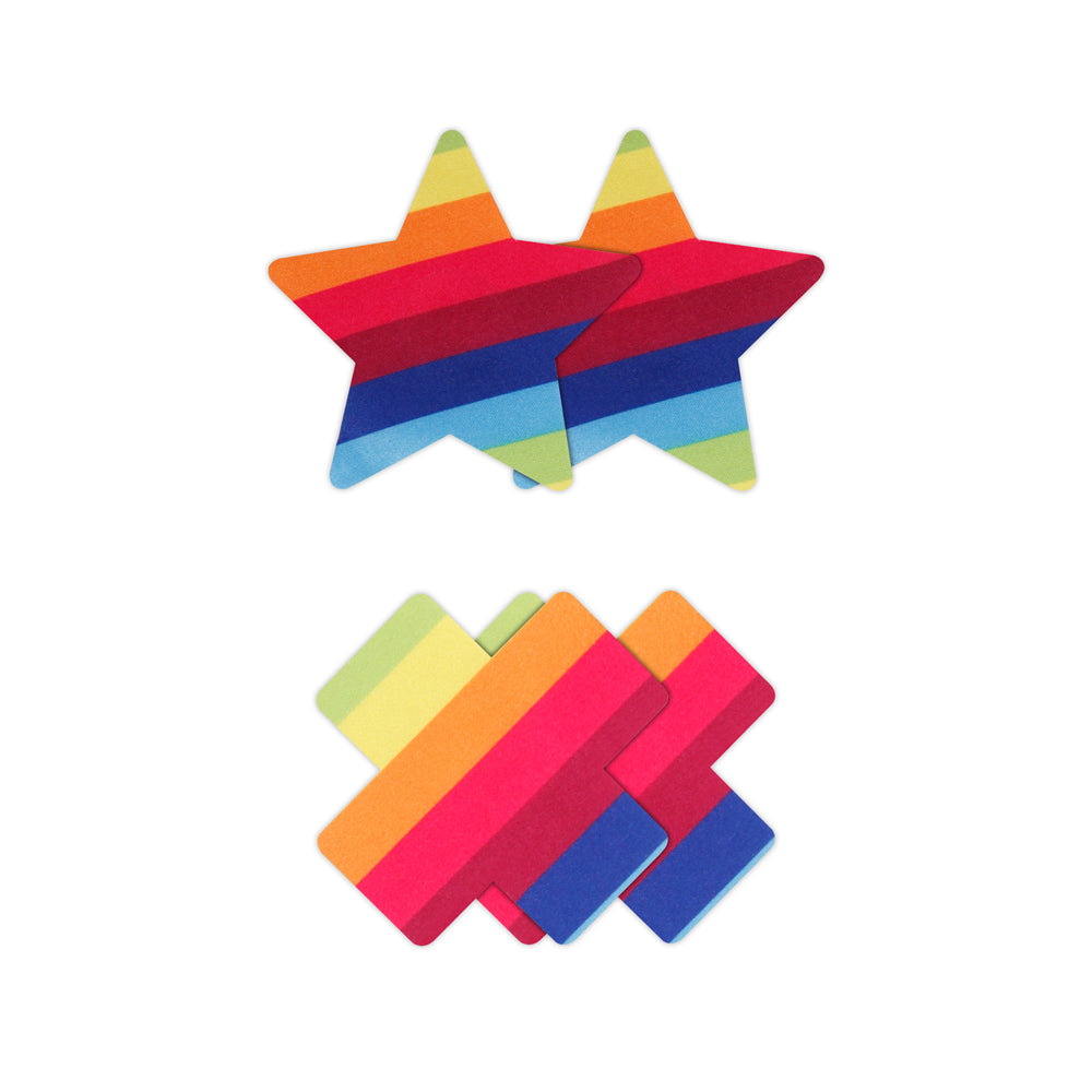 Pretty Pasties Pride Cross & Star Rainbow 2 Pair | 657447107795 | Available at EroticWarehouse.com