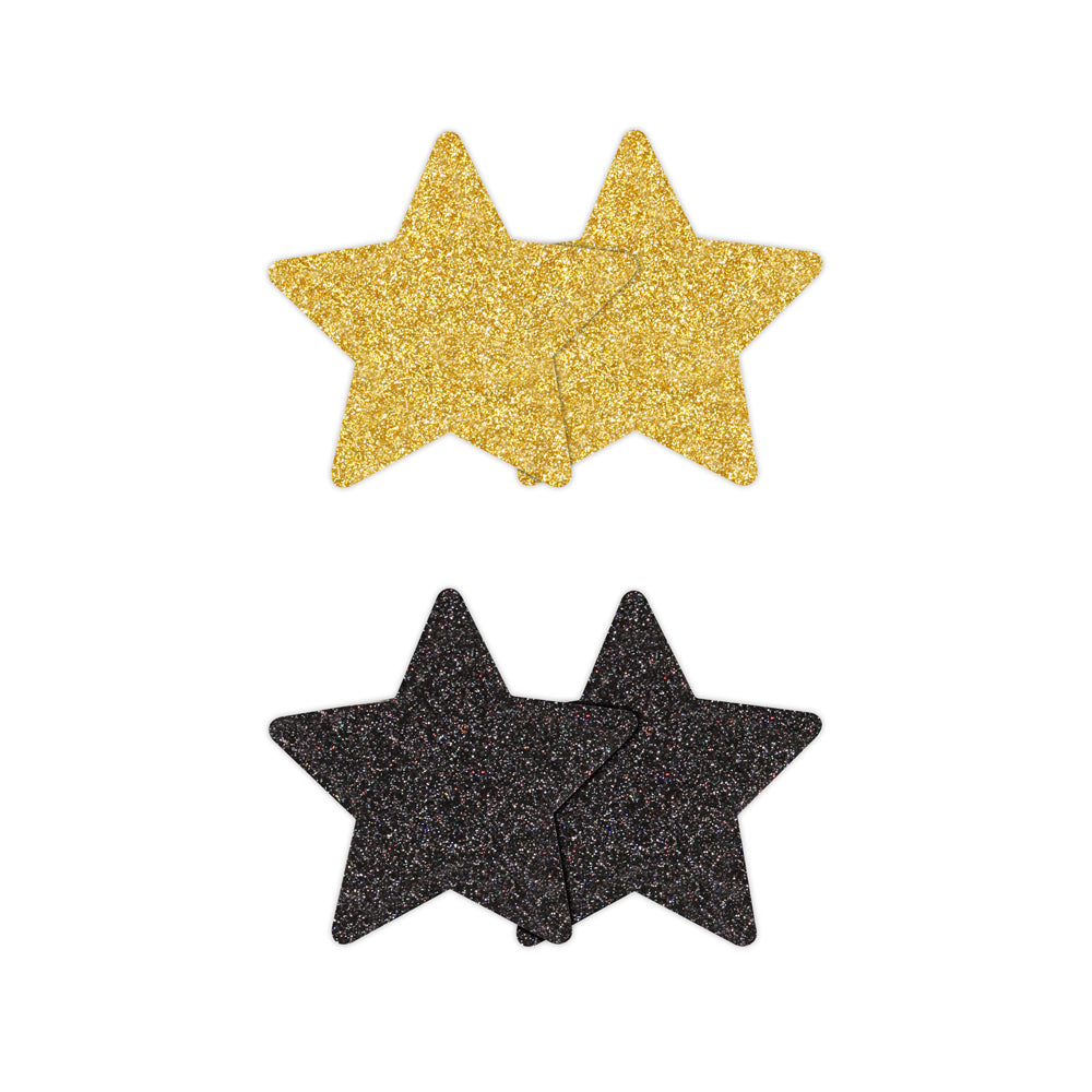 Pretty Pasties Glitter Stars Black/Gold 2 Pair | 657447107801 | Available at EroticWarehouse.com