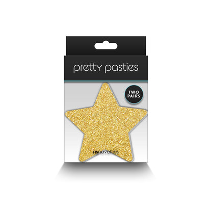 Pretty Pasties Glitter Stars Black/Gold 2 Pair | 657447107801 | Available at EroticWarehouse.com