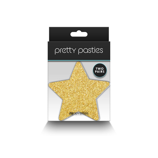 Pretty Pasties Glitter Stars Black/Gold 2 Pair | 657447107801 | Available at EroticWarehouse.com