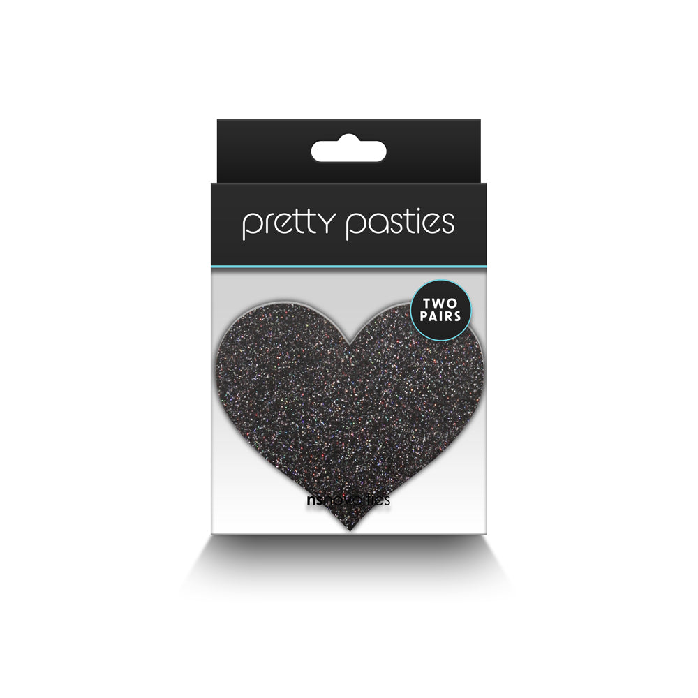 Pretty Pasties Glitter Hearts Black/Gold 2 Pair | 657447107825 | Available at EroticWarehouse.com