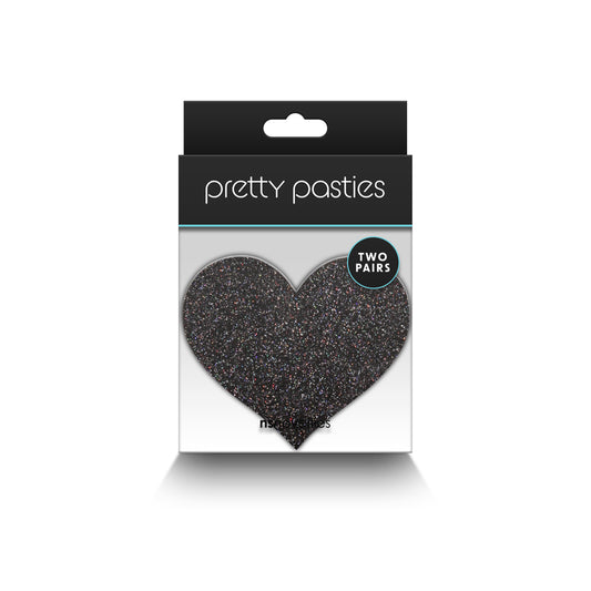 Pretty Pasties Glitter Hearts Black/Gold 2 Pair | 657447107825 | Available at EroticWarehouse.com