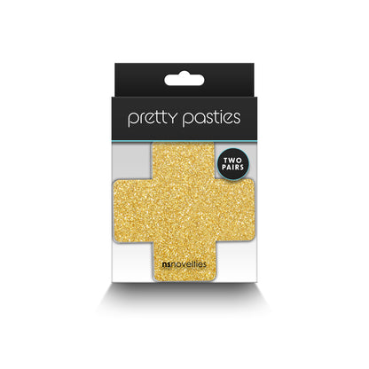 Pretty Pasties Glitter Cross Black/Gold 2 Pair | 657447107849 | Available at EroticWarehouse.com