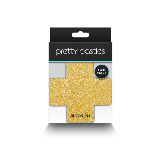 Pretty Pasties Glitter Cross Black/Gold 2 Pair | 657447107849 | Available at EroticWarehouse.com