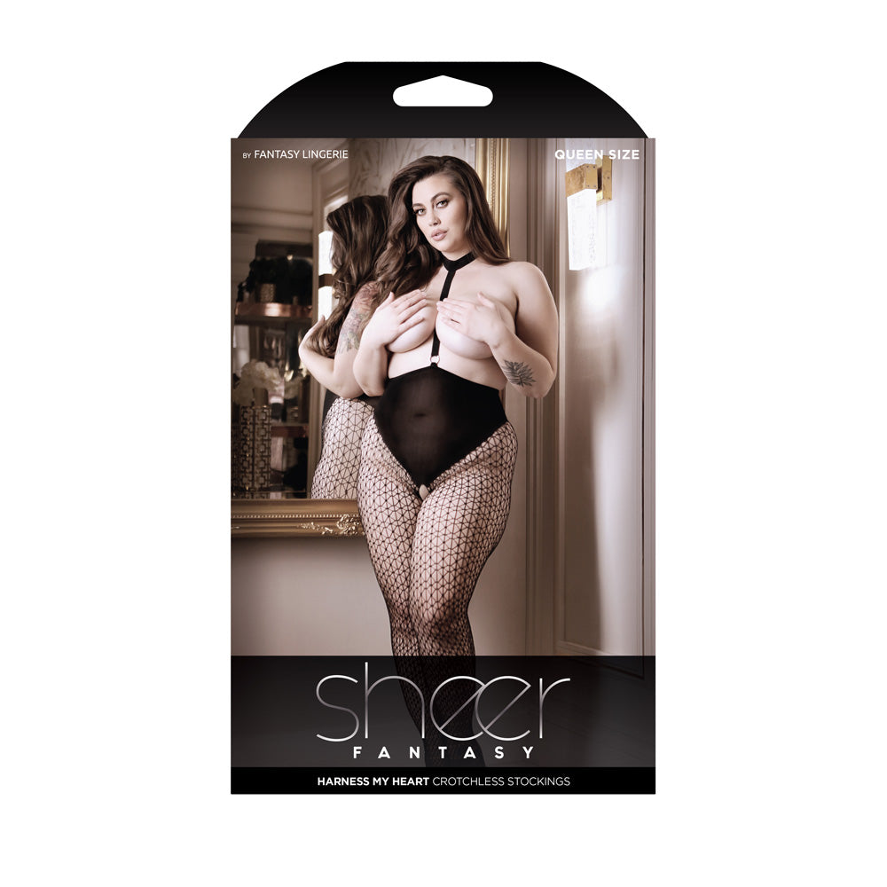 Harness My Heart Crotchless Stockings Queen Size | 657447304279 | Available at EroticWarehouse.com