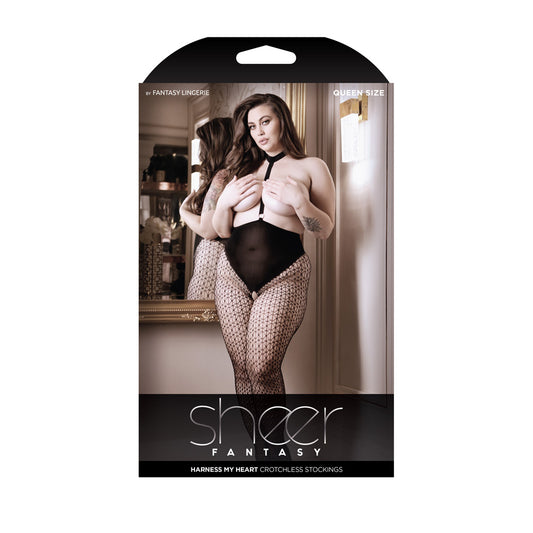 Harness My Heart Crotchless Stockings Queen Size | 657447304279 | Available at EroticWarehouse.com