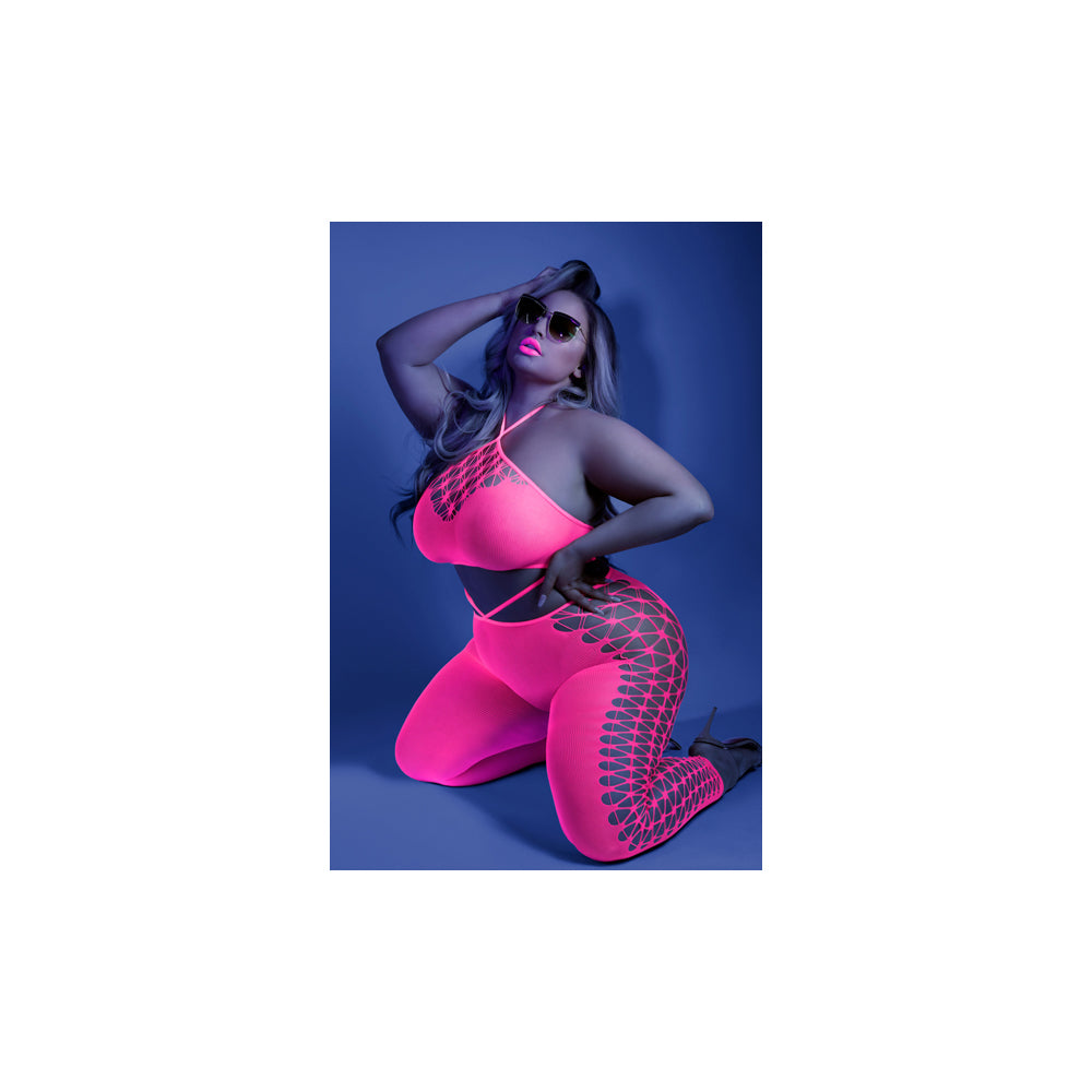 Own The Night Bodystocking Queen Size Neon Pink | 657447305269 | Available at EroticWarehouse.com