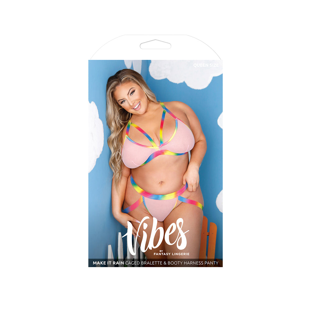 Make It Rain Caged Bralette & Booty Harness Panty Queen Size | 657447306112 | Available at EroticWarehouse.com