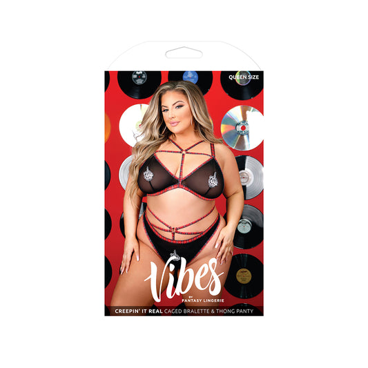 Creepin&#39 It Real Caged Bralette & Thong Panty Queen Size | 657447306198 | Available at EroticWarehouse.com