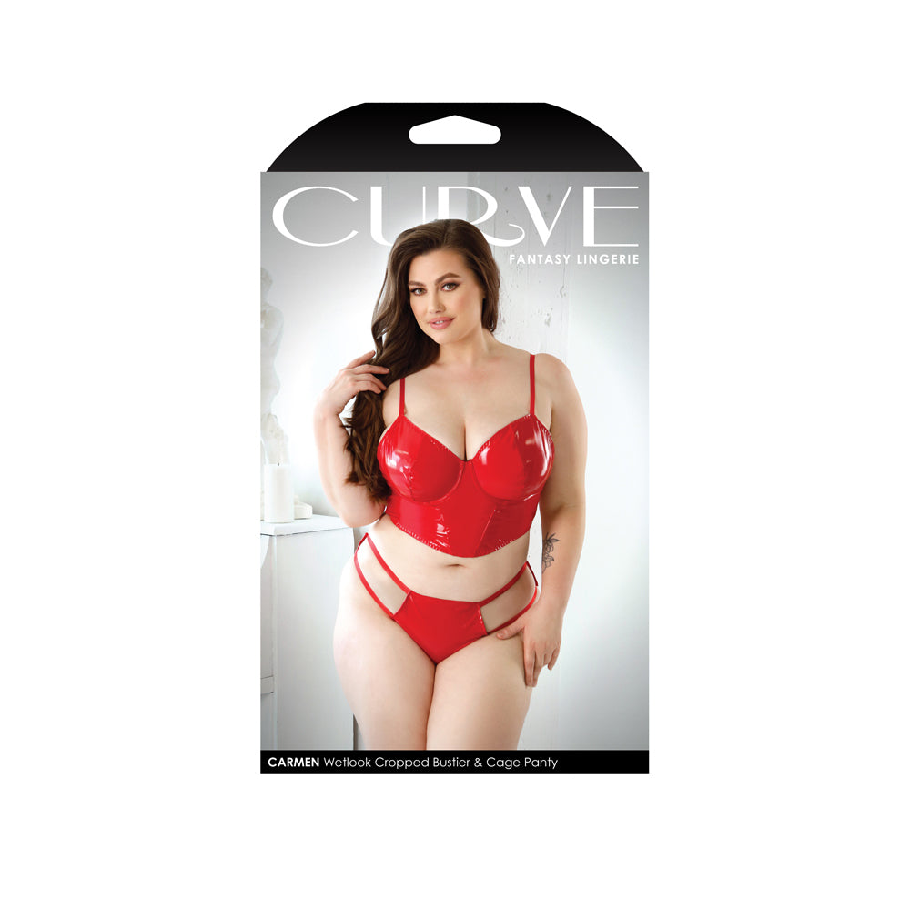 Carmen Wetlook Cropped Bustier & Panty 1X/2X | 657447306754 | Available at EroticWarehouse.com