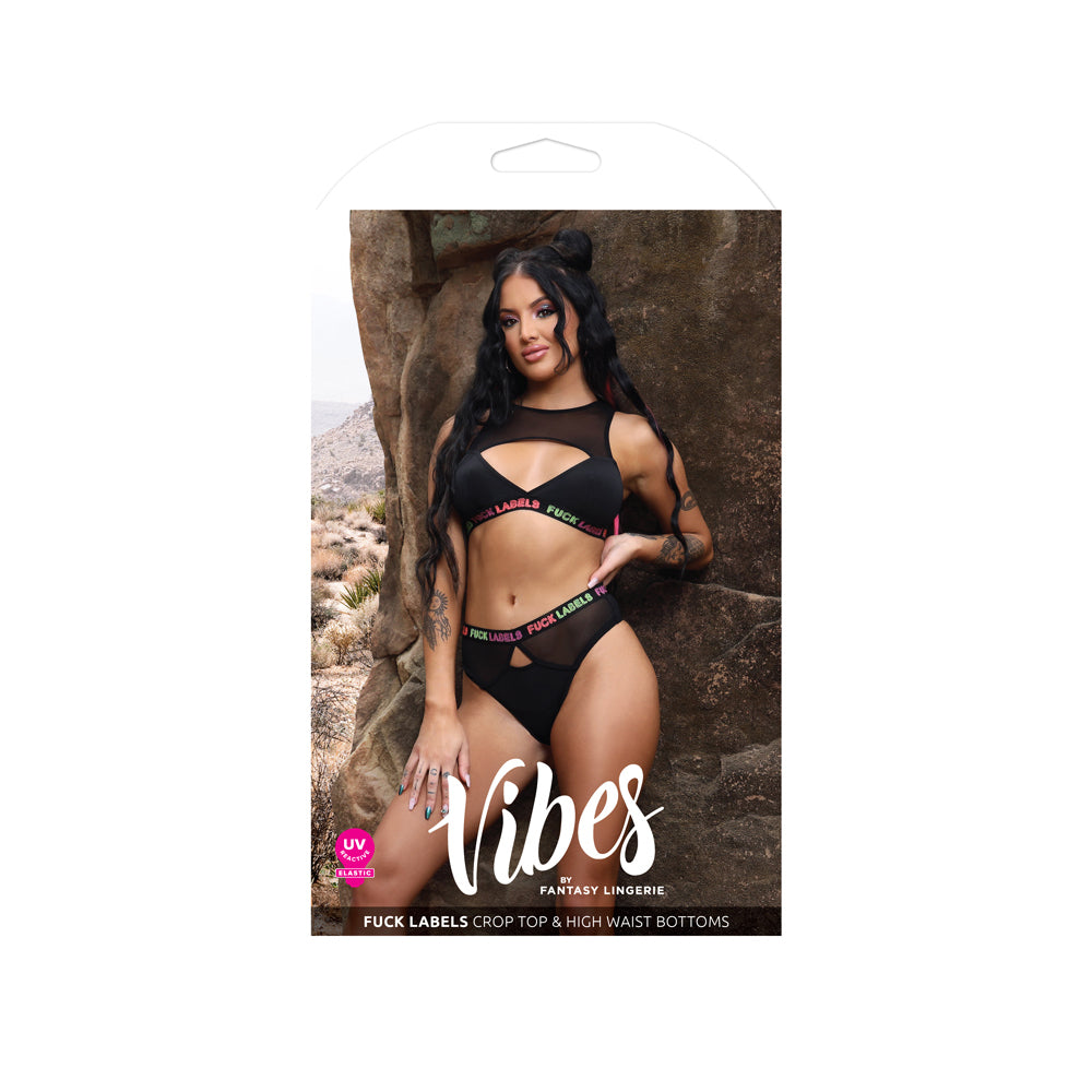 Fuck Labels Crop Top & High Waist Bottoms S/M | 657447310904 | Available at EroticWarehouse.com
