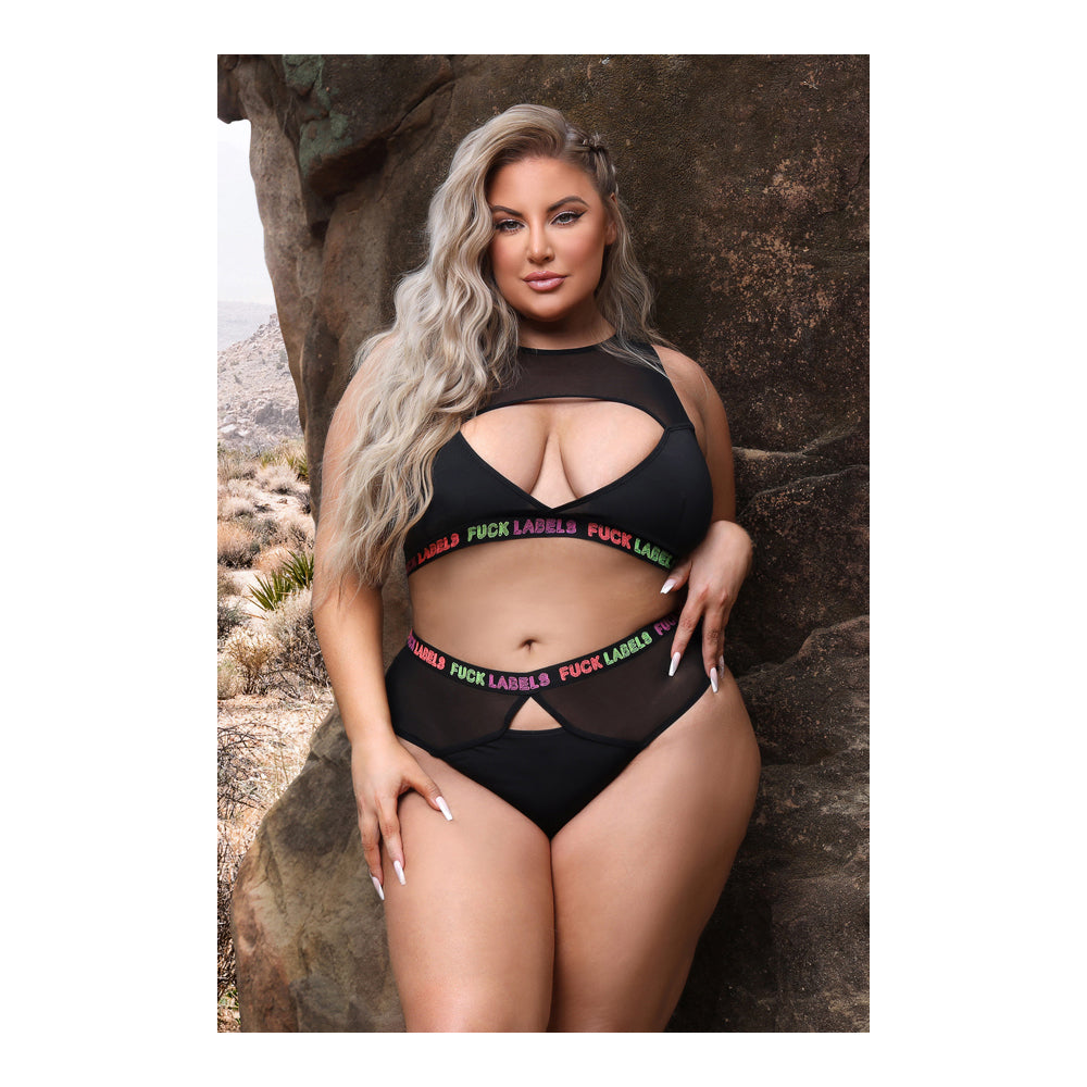 Fuck Labels Crop Top & High Waist Bottoms Queen Size | 657447310942 | Available at EroticWarehouse.com