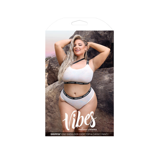 Drippin' One-Shoulder Crop Top & Cheeky Panty Queen Size | 657447310980 | Available at EroticWarehouse.com