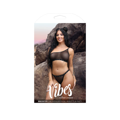 Bad Bitch One-Shoulder Bling Bralette & Panty L/Xl | 657447311017 | Available at EroticWarehouse.com