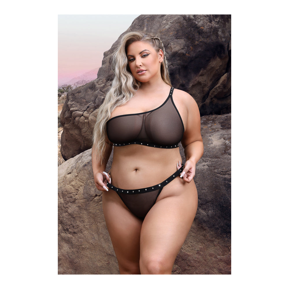 Bad Bitch One-Shoulder Bling Bralette & Panty Queen Size | 657447311048 | Available at EroticWarehouse.com