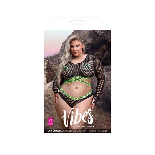 Fuck Ur Rules Long Sleeve Crop Top, Panty & Pasties Queen Size | 657447311147 | Available at EroticWarehouse.com