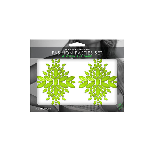 Fashion Pasties Set Neon Green Crystal Pasties | 657447311987 | Available at EroticWarehouse.com