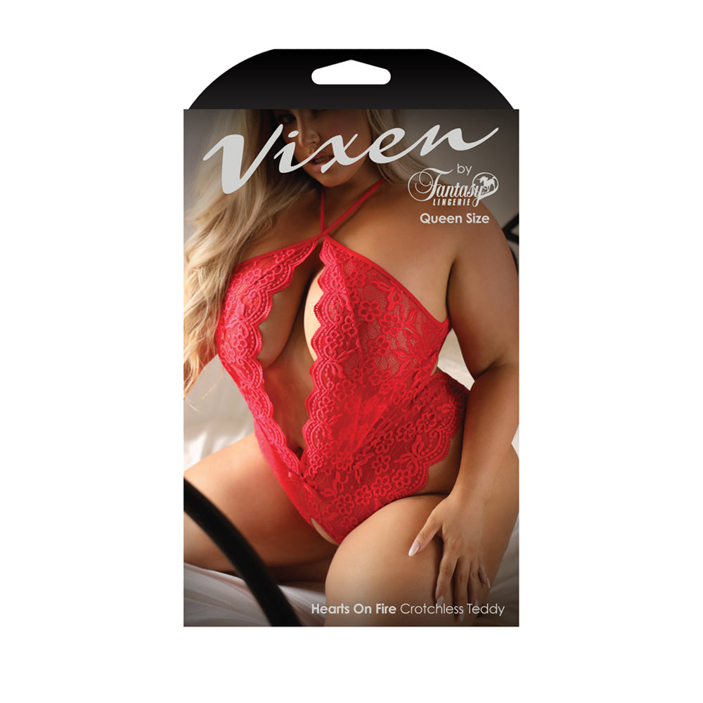 Hearts On Fire Crotchless Teddy Queen Size | 657447314926 | Available at EroticWarehouse.com