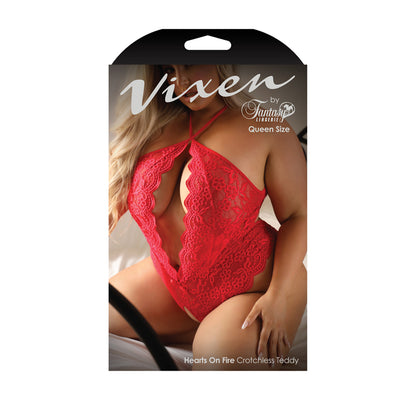 Hearts On Fire Crotchless Teddy Queen Size | 657447314926 | Available at EroticWarehouse.com