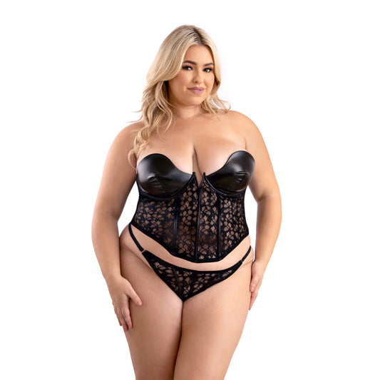 Leatherlook And Lace Corset & G-String Queen Size | 657447321382 | Available at EroticWarehouse.com