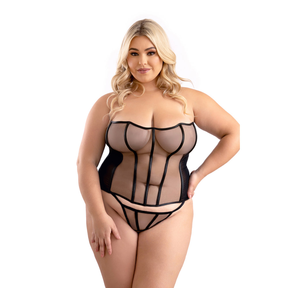 Leatherette Binding Corset & G-String Queen Size | 657447321436 | Available at EroticWarehouse.com