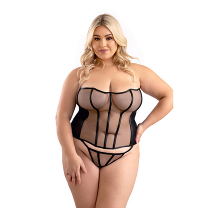 Leatherette Binding Corset & G-String Queen Size | 657447321436 | Available at EroticWarehouse.com