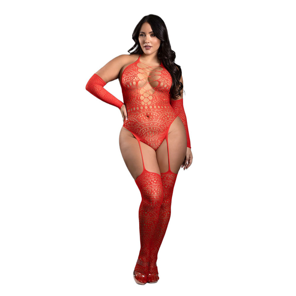 Secret Rendezvous Crotchless Teddy Bodystocking & Gloves Queen Size | 657447322891 | Available at EroticWarehouse.com