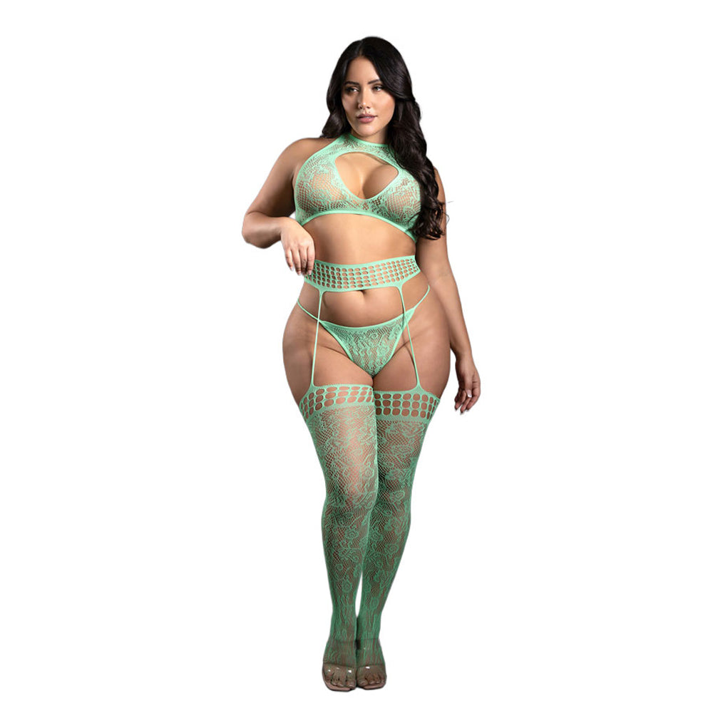 Heart Of Glass 3Pc Gartered Stockings Set Queen Size | 657447322938 | Available at EroticWarehouse.com