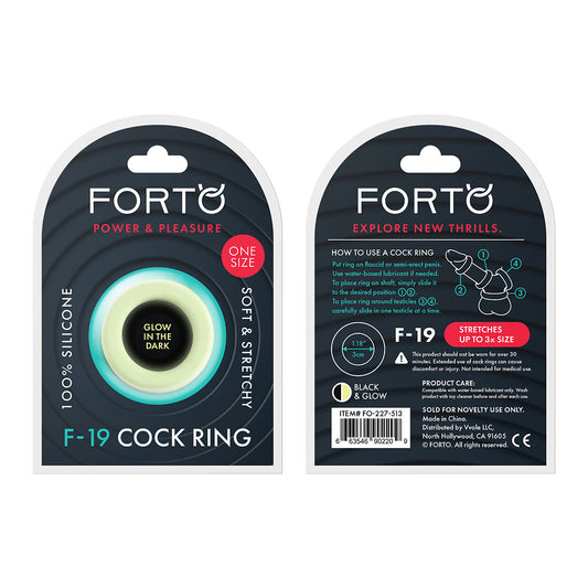 F-19: 100% Liquid Silicone 2 Tone C-Ring O/S Black/Glow | 663546902209 | Available at EroticWarehouse.com