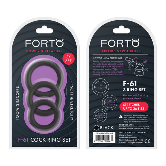 F-61: 3 Piece C-Ring Set 100% Silicone O/S Black | 663546902261 | Available at EroticWarehouse.com