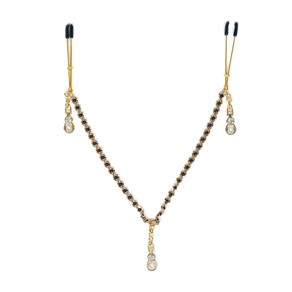 Luxury Tweezer Nipple Clamps W/Beaded Chain And Pendant | 669729801062 | Available at EroticWarehouse.com