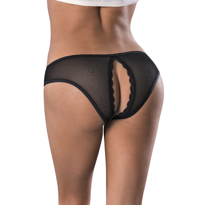 Soft Petals Crotchless Panty Black L/X | 671241120934 | Available at EroticWarehouse.com