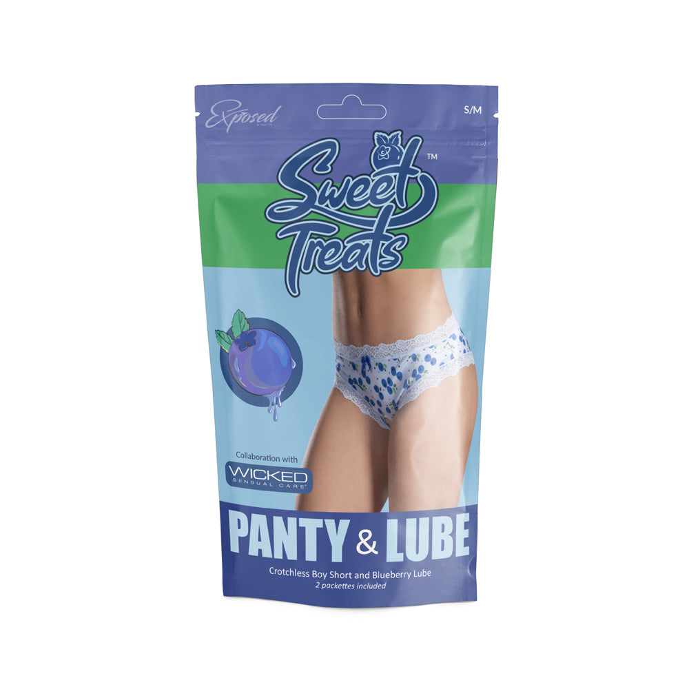 Sweet Treats Crotchless Boy Short W/ Lube Blueberry 2Xl | 671241123515 | Available at EroticWarehouse.com