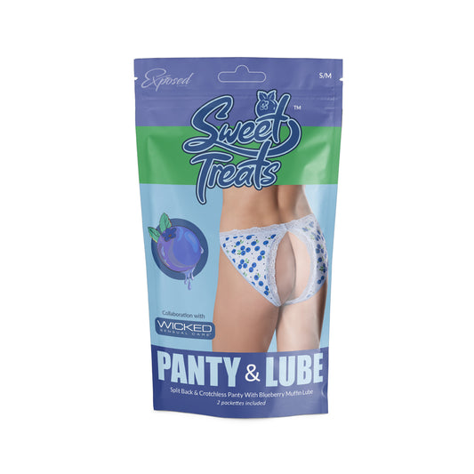 Sweet Treats Split Back & Crotchless Panty W/ Lube Blueberry L/X | 671241123683 | Available at EroticWarehouse.com