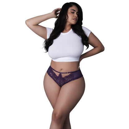 Leather & Lace Cheeky Hipster Plum Queen Size | 671241126073 | Available at EroticWarehouse.com