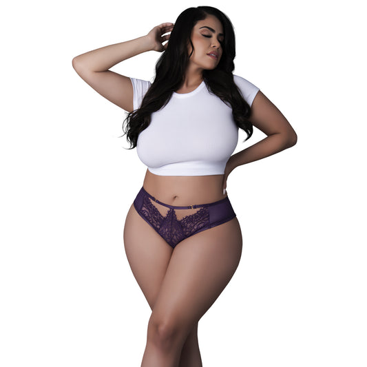 Leather & Lace Cheeky Hipster Plum Queen Size | 671241126073 | Available at EroticWarehouse.com