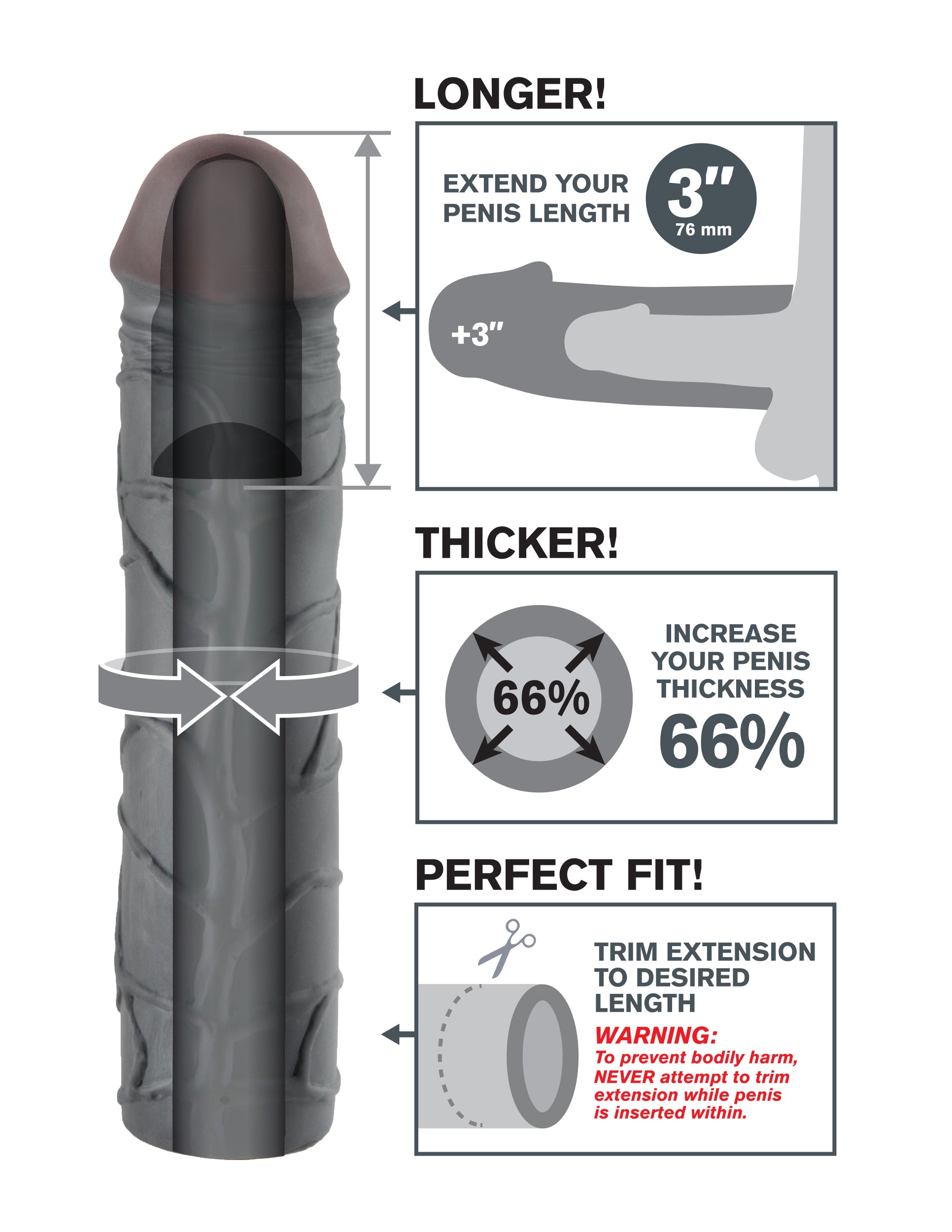 Fantasy X-Tension Mega 3-Inch Extension - Black | 603912345735 | Available at EroticWarehouse.com