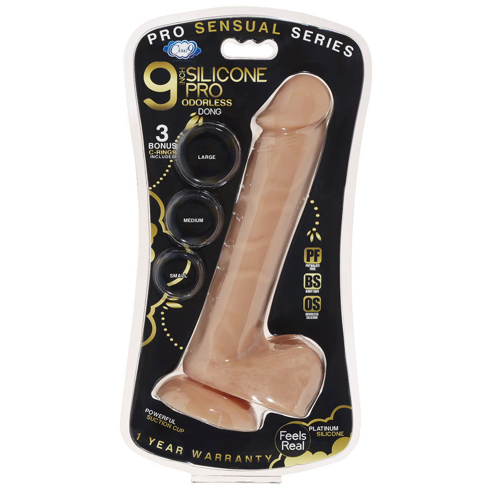 Cloud 9 Pro Sensual Premium Silicone Dong W/ 3 C Rings Tan 9" | 685239852899 | Available at EroticWarehouse.com