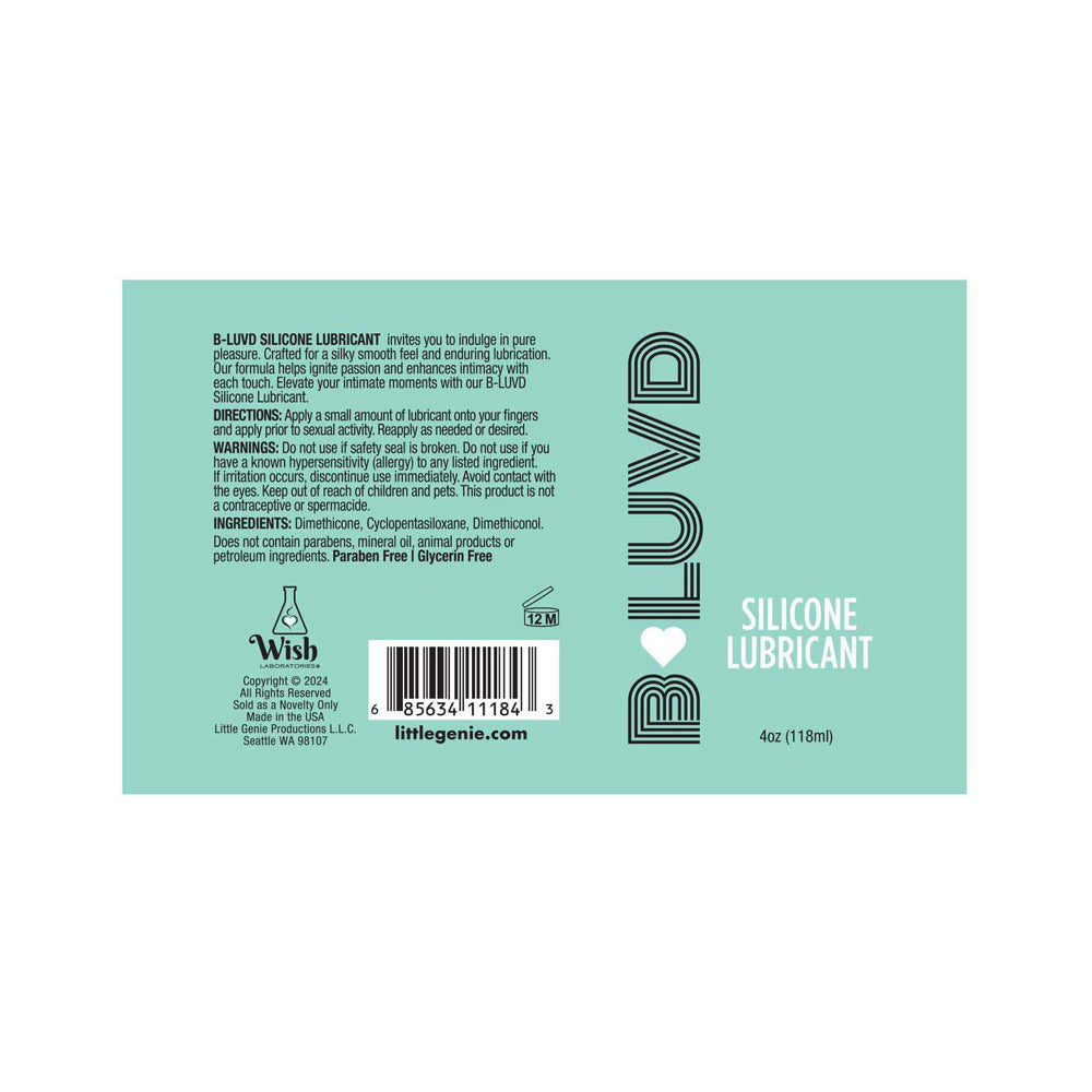 B-Luvd Silicone Lubricant 4 oz. | 685634111843 | Available at EroticWarehouse.com