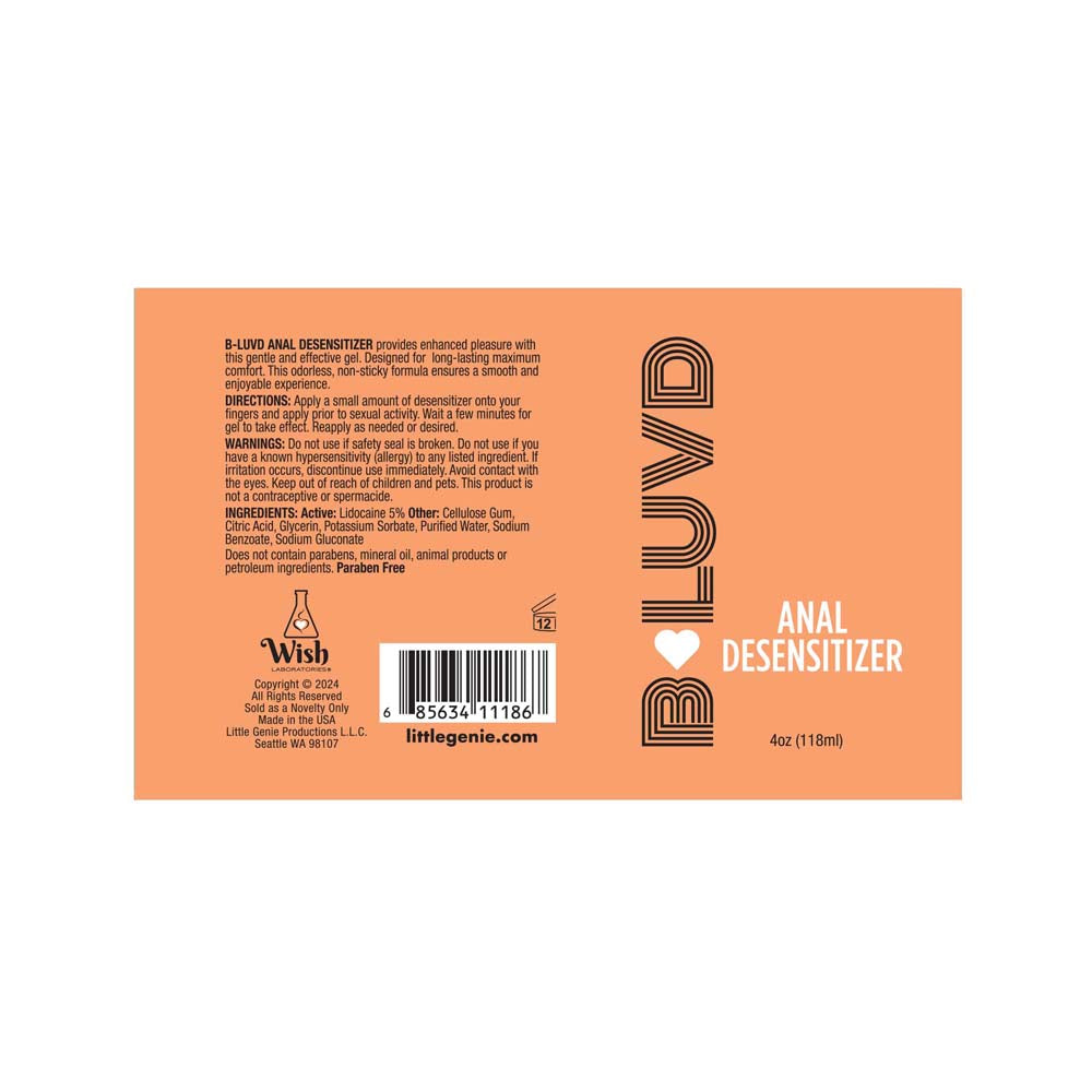 B-Luvd Anal Desensitizing Lube 4 oz. | 685634111867 | Available at EroticWarehouse.com