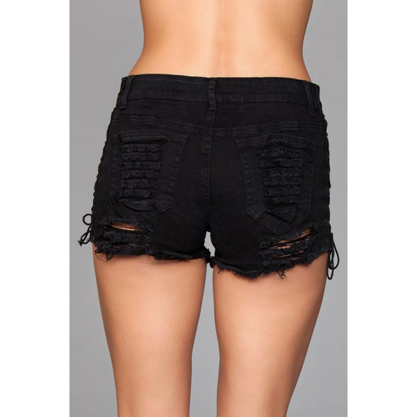 Denim Shorts With Lace Up Side Black Small | 688977499739 | Available at EroticWarehouse.com