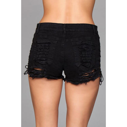 Denim Shorts With Lace Up Side Black Small | 688977499739 | Available at EroticWarehouse.com
